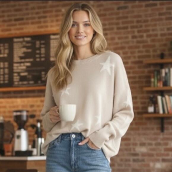 Pistola Darya Crewneck Pullover Sweater Knit Sz XS Oversized Stars Royal Dove - Picture 1 of 16